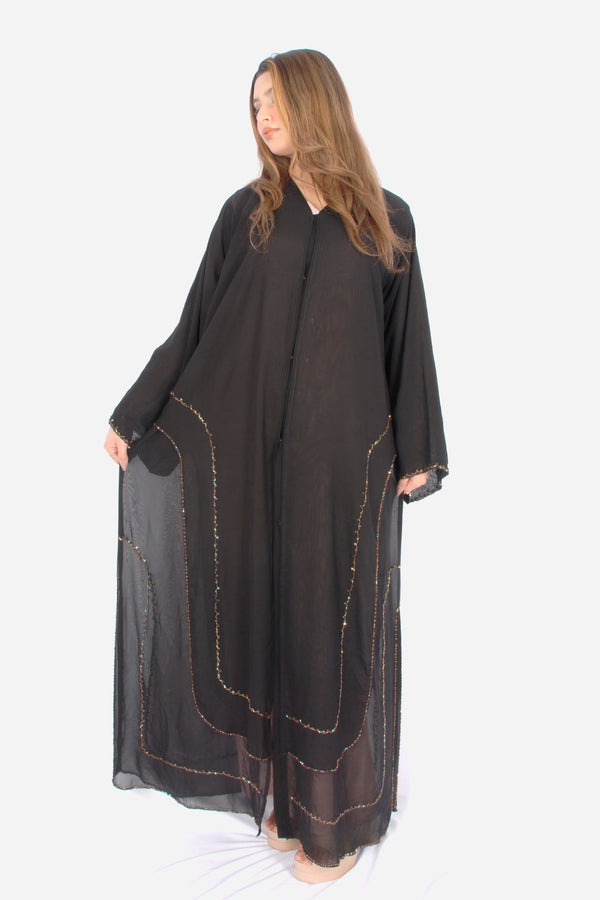 Black Chiffon Fabric, Front and Back handwork-AB-SF-002