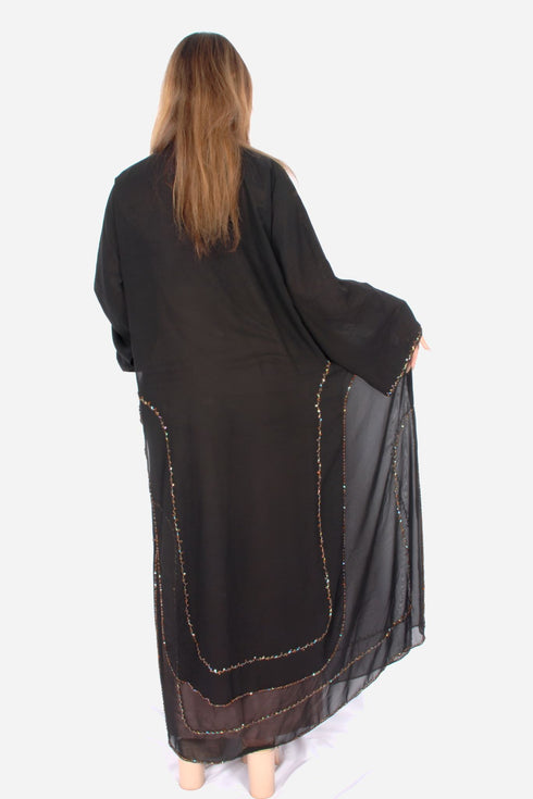 Black Chiffon Fabric, Front and Back handwork-AB-SF-002